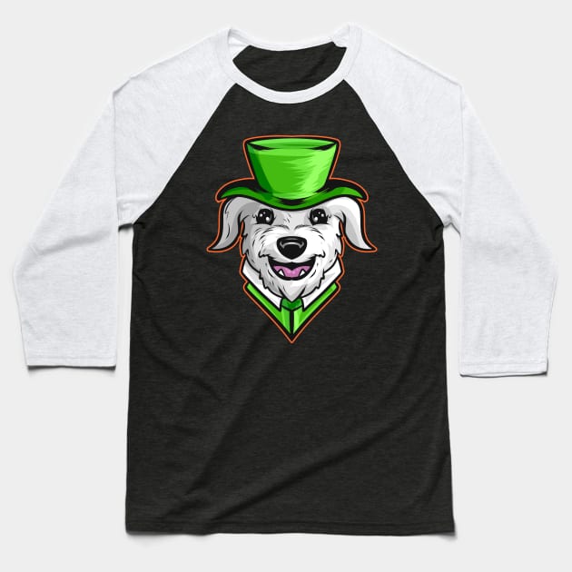 Irish Wolfhound With Green Hat Neckerchief St Patricks Day Baseball T-Shirt by SinBle